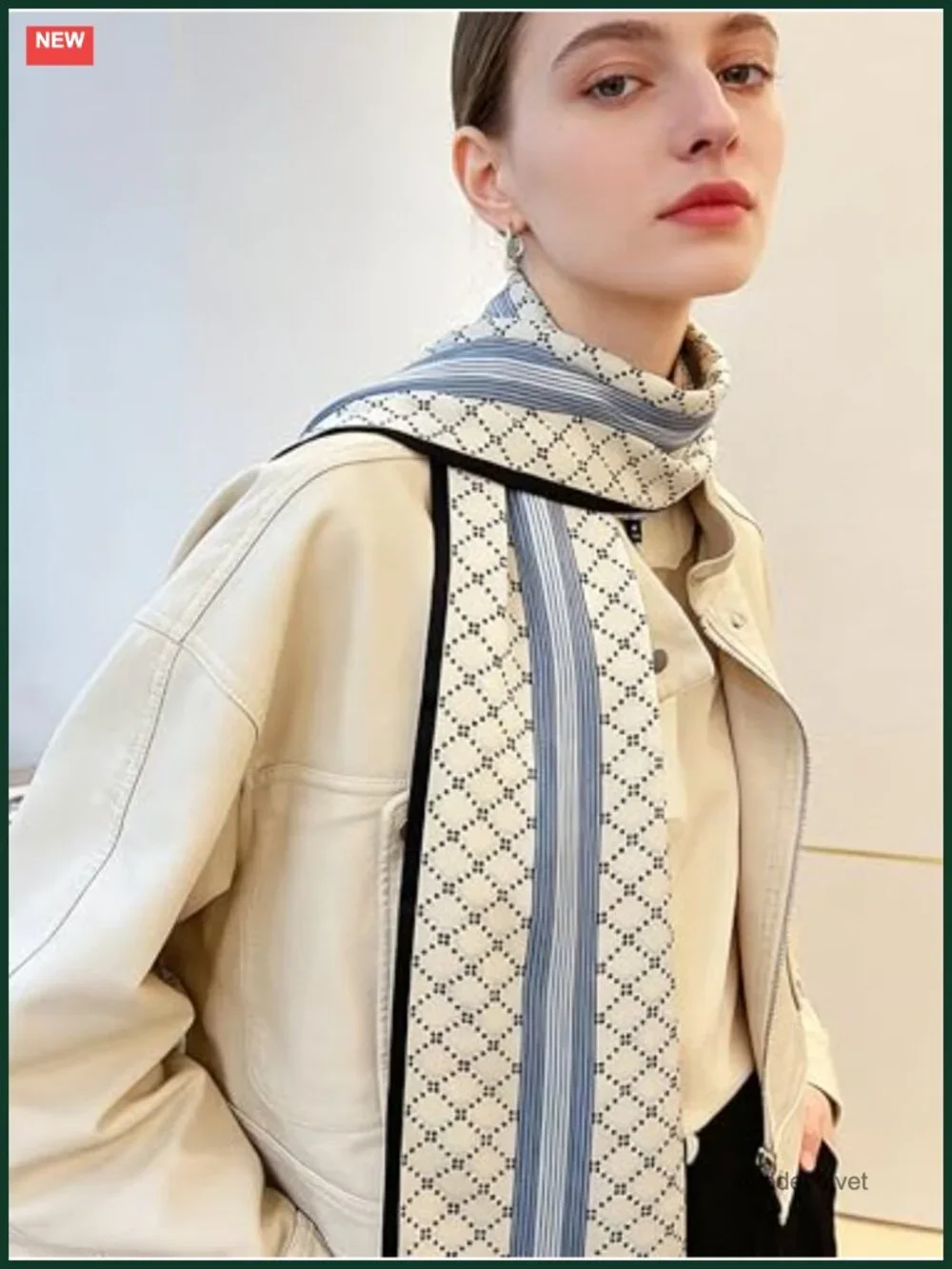 Silky Satin Fashion Scarf for Women Lightweight Oblique Angle Design 59 x 5.9